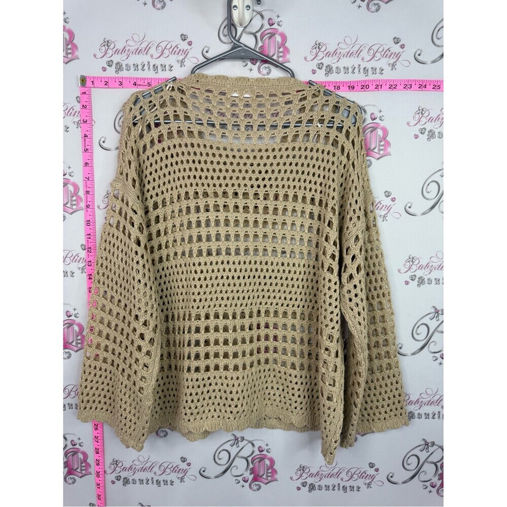 Bluivy sweater Open-Weave Tan Crochet Sweater - Lightweight Layering Pullover - Picture 2 of 10
